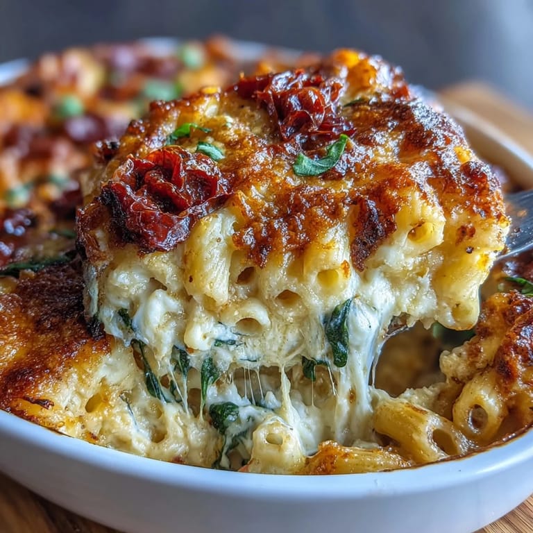 Comforting Sun-Dried Tomato Pasta Bake, a hearty Italian-inspired vegetarian meal.