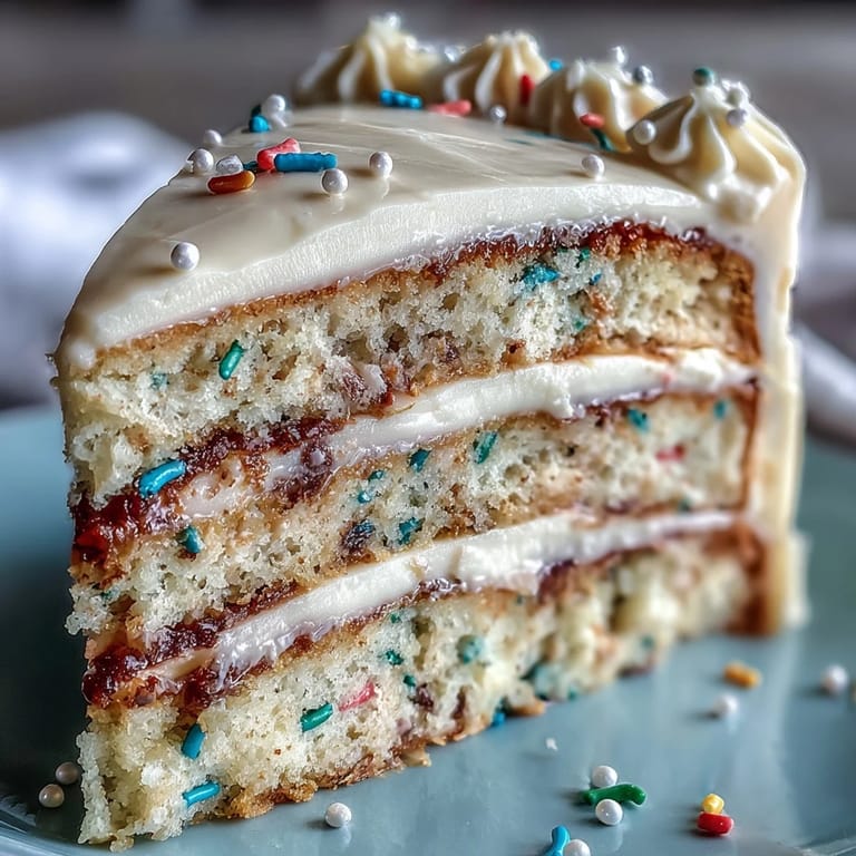 Enjoy a slice of this colorful Class of 2026 Confetti Cake with decadent, airy frosting.