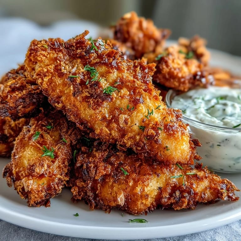 Juicy Pickle Brine Chicken Tenders, fried to perfection with a crunchy texture.