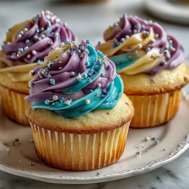 Delicious Gemini Birthday Cupcakes featuring a cheerful, artistic two-toned buttercream topping.