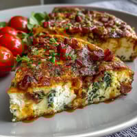 Savory one-pan ham and cheese frittata with fluffy eggs, melty cheddar, and fresh spinach, baked golden and ready to serve.