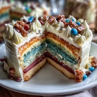 Festive Cinco de Mayo Piñata Cake with rainbow layers and candy surprise inside, perfect for celebrations.