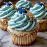 Celebrate graduation with moist vanilla cupcakes topped with buttercream and fondant graduation caps.