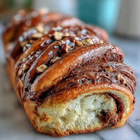 Nutella Babka: A golden, twisted brioche loaf filled with rich chocolate-hazelnut spread, perfect for brunch or dessert.
